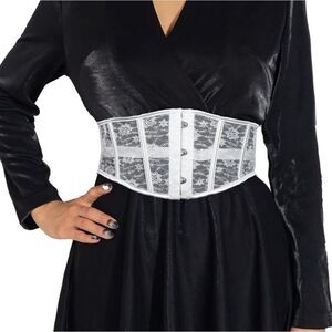 NWT SUOSDEY White Lace Underbust Boned Laced Bustier Waist Shaper Belt Corset XL
